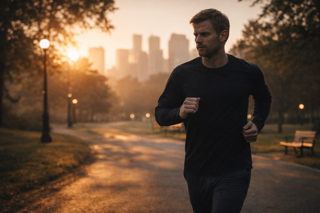 mężczyzna biega rano w parku po rozstaniu
